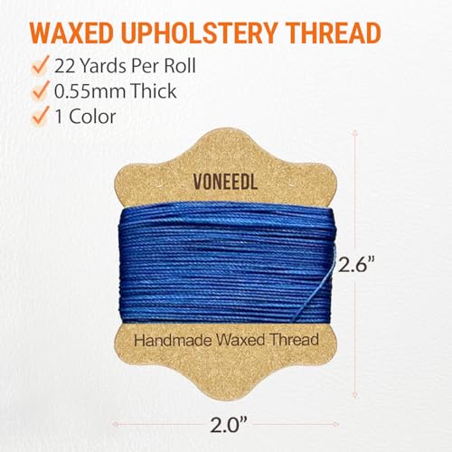 Upholstery Repair Kit: Waxed Sewing Thread (Blue Color) & Heavy Duty Needles (11 PCS) for Leather, Canvas & Quilting Thread - color: Blue