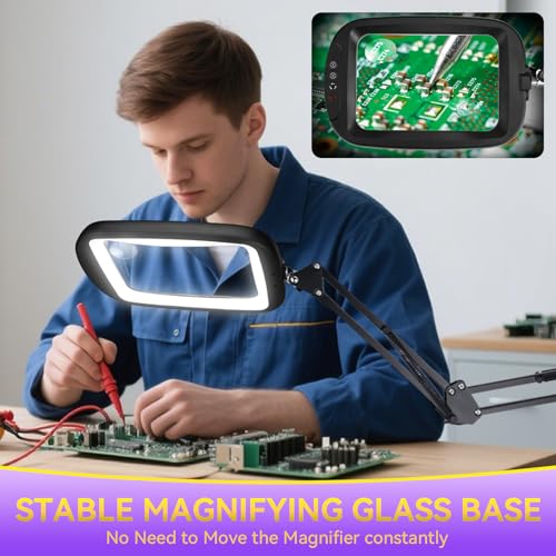 30X 10X Extra Large Floor Magnifying Glass with Light and Stand - color: Black