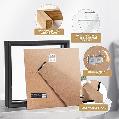 Muzilife 8x8 Small Shadow Box Wood Picture Frame with Stand, Glass, Black - color: 1pcs 8x8-black
