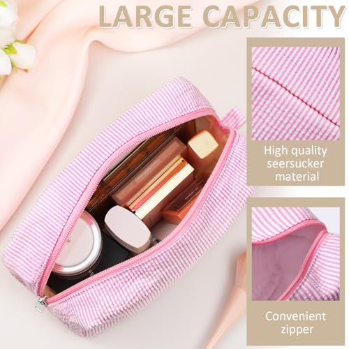 Sanwuta 3 Pcs Seersucker Makeup Bags, Pink, Light Blue, Purple - color: Pink, Light Blue, Purple