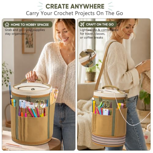 Canvas Yarn Storage Organizer with Removable Dividers, Crochet&Knitting Bag - color: Sage Linen