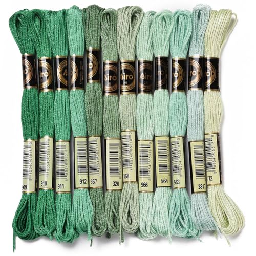 12 Skeins 105 Yards Green Embroidery Thread Floss for Hand Sewing - color: Green