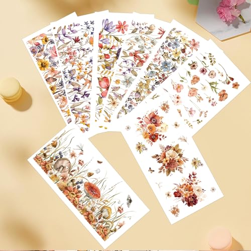 8 Pcs Boho Floral Rub-On Transfers for Furniture & Crafts - style: Boho Floral