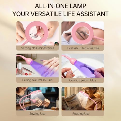 AORAEM LED UV Nail Lamp with Double-Head and 6X Magnifier, Pink - color: Magnifier-Pink