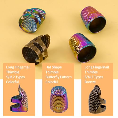 6 Pcs Sewing Tools, Thimble Kit for Hand Sewing, Metal Finger Protectors for Hand Embroidery Needlework