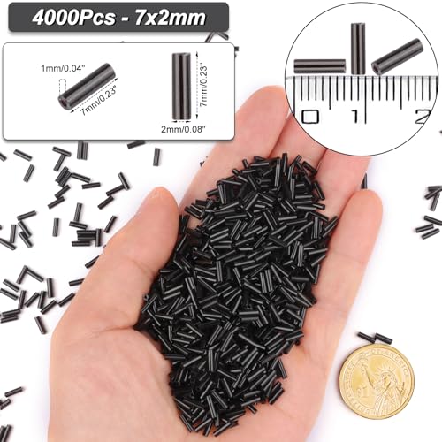 4000 Pcs Black Glass Bugle Beads, 2 x 7 mm Embroidery Beads, Small Long Tube Seed Beads for Embroidery Craft Jewelry Making - color: Black