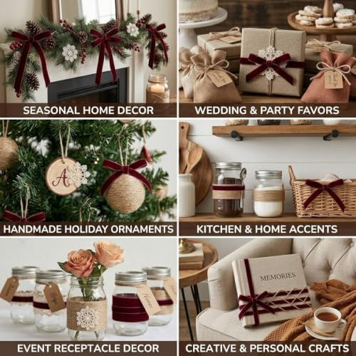 IDONGCAI Velvet Ribbon, Jute Twine & Lace Snowflake Craft Kit - color: Mix colors