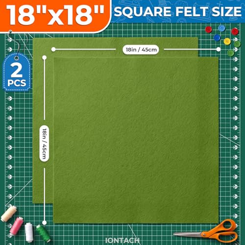 IONTACH 18" X 18" Soft Felt Sheets 1.6mm Thick (2 Packs, Moss Green) - color: Moss Green