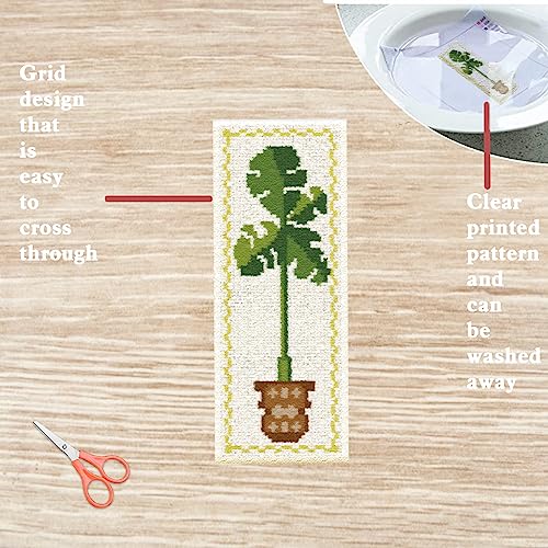 FREEBLOSS 6 Set Cross Stitch Bookmark Kit Green Plants 8 * 2.4'' 11CT - style: Potting