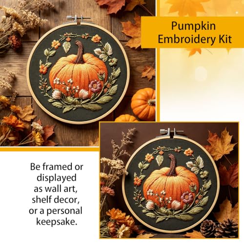 YOUDRN Pumpkin Embroidery Kit for Beginners, Embroidery Kits for Adults - color: Orange Pumpkin