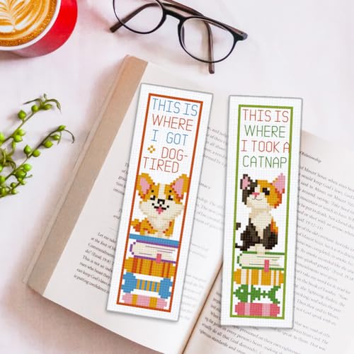 ORIGACH 6 Set Animals & Books Cross Stitch Bookmark Kit for Beginner - style: Animals and Books