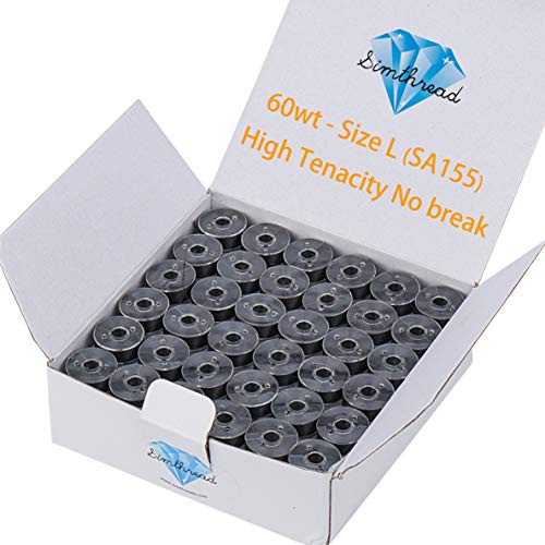 Simthread 144pcs Size L SA155 60WT Prewound Bobbin Thread - Black - color: 60wt 144Black