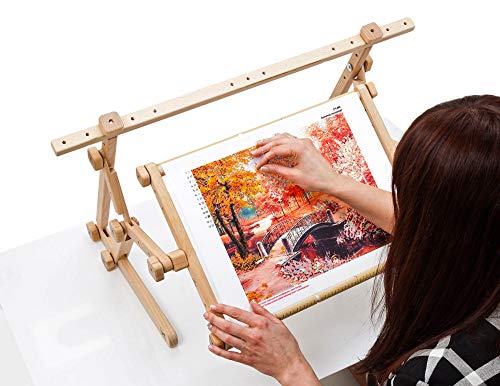 Embroidery Adjustable Lap Table Stand Hands Free Needlepoint Wooden Cross Stitch Scroll Frame Tapestry Holder Bed Table Stand Craft Tool (15.7" x 22") - size: 15.7" x 22"