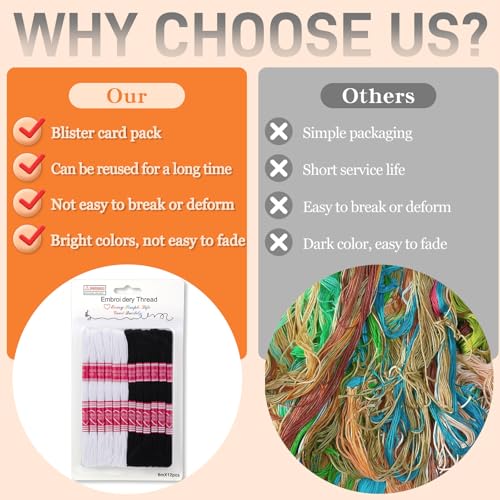 Embroidery Floss,12 Skeins Black and White Embroidery Thread - color: Black and White