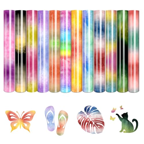 Tintnut Watercolor Gradient Heat Transfer Vinyl, 12 Pcs 12x10in HTV Vinyl - color: Gradient-12