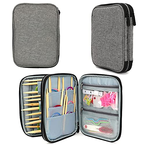 New Knitting Needls Case Without Hooks and Accessories,Zipper Storage Organizer Bag with Web Pockets for Various knitting Needles/Knitting Accessories/Crochet Hook Kit Tool,Lightweight,Easy to Hold