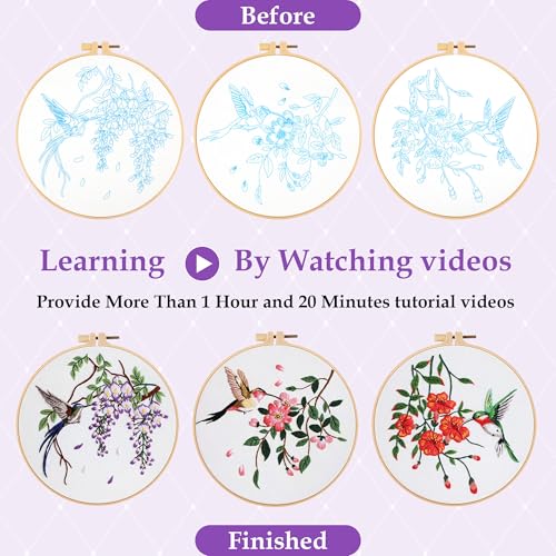 Uniartfy Embroidery Kit for Beginners with Hummingbird and Flower Pattern - color: Embroidery Kit-E