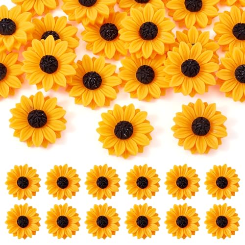 Beadthoven 20Pcs 30mm Flatback Resin Sunflower Cabochons Undrilled Floral Cameo Charms for Jewelry Embellishment Scrapbooking Supplies - color: 0Sunflower-Orange#29mm