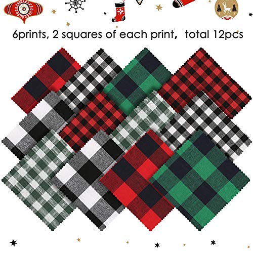 Caydo 12 Pieces Christmas Ornament Kit Including 3 Inch Embroidery Hoops and 5 Inch Squares Plaid Fabric for Christmas Decorations - style: 24PCS