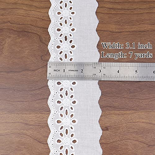 Eyelet Lace Trim 7 Yards White Cotton Lace Ribbon Embroidery Scalloped Lace for Sewing, Baby Clothes, Pets Clothes - color: 5#