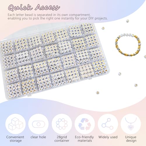Looconi 1400pcs Letter Beads Gold Alphabet A-Z and Smiley Heart Beads White Acrylic for Jewelry Making Bracelet - color: Goldsmiley, size: 7x4mm