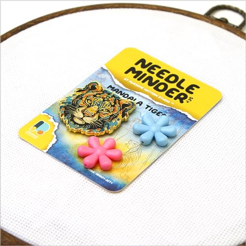 Awesome Pattern Studio Needle Minder Set - Mandala Tiger Magnetic Needle Minder + 2 Needle Threaders. Enamel Pin for Cross Stitch, Embroidery and Craft