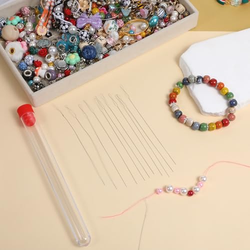 12 PCS Twist Seed Beading Needles, 4 Inch Long Twisted Wire Foldable Eye Silver 0.01Inch Diameter Stainless Steel Beading Needles for Jewelry Making, Seed Beads, Bracelets, Necklaces