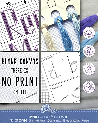 Povitrulya Boooooks' Counted Cross Stitch Bookmark Kit for Adults - DIY Embroidery Book Marker Set with Paper Pattern, 16 Count Aida Canvas and Pre-Sorted Floss - color: Boooooks