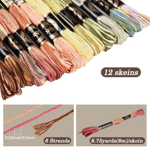 12 Skeins 105 Yards Cross Stitch Floss Colorful Embroidery Thread 6 Ply Variegated Polyester Friendship Bracelet String Bulk for Sewing Making Needlecraft Knitting Clothes Stitching Decor - color: Autumn Color