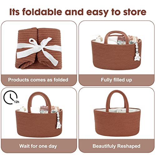XUANGUO Cotton Rope Baby Diaper Caddy Organizer Basket with handles Rust - color: Rust, size: Regular
