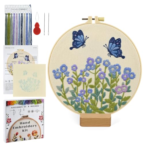 ElasignShopo Flower Embroidery Kit for Beginners Adults, Easy Cross Stitch Kit Forget Me Not Floral Pattern Embroidery Starter Kits Spring Summer with Wooden Hoop Needles Threads and Instruction - color: Forget Me Not Floral