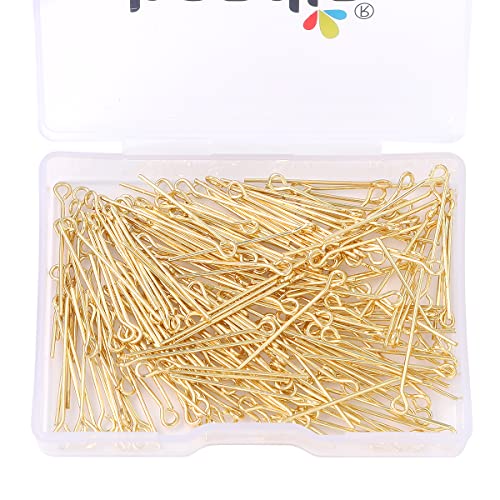 BEADIA 14K Gold Plated Open Eye Pins Non Tarnish 25mm 200pcs for Jewelry Making Findings - color: Open Eye Pins 14k Gold, size: 25x0.7mm
