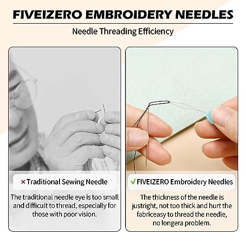 FIVEIZERO Premium Hand Sewing Needles Set,90-Count Assorted Embroidery Needles with threaders,Thread Removal Knife, Thimble,Soft Tape Measure for Hand Sewing Repair - color: Pink+Black+Blue