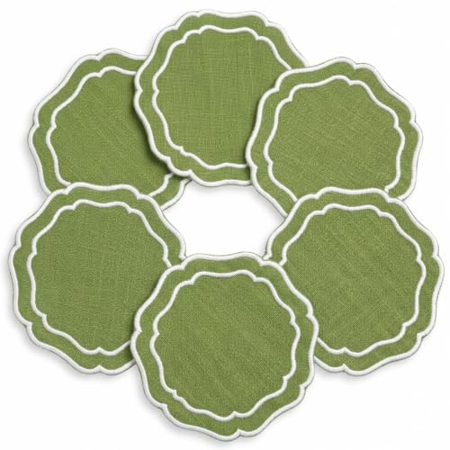 Linen Coasters for Drinks, Set of 6, 6 inch, Fern - color: 1259 - Fern, size: 6 inches