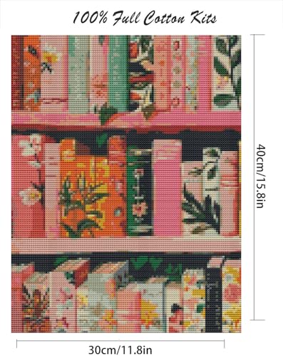 gganmtere Books Stamped Cross Stitch Kits, DIY Bookshelf Cross Stitch Ornament Kits for Adults Beginners Without Frame, Counted Embroidery Needlepoint Kits Home Decor 12x16inch - color: SZX-371-3