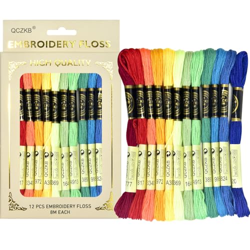 Premium Rainbow Color Embroidery Floss - Cross Stitch Threads - Friendship Bracelets Floss - Crafts Floss - 12 Skeins Per Pack Embroidery Floss,Rainbow Color - color: Rainbow Color