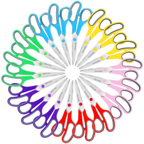 Scissors, Hnncugty 8" Scissors All Purpose Heavy Duty Bulk Set of 18-Pack - color: 18 Pack Multicolor