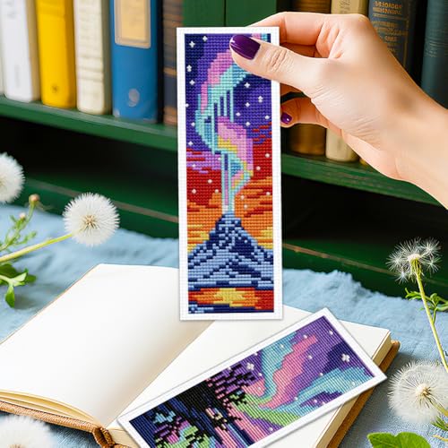 ORIGACH 6 Set Fantasy Dazzling Scenery Cross Stitch Bookmark Kit - style: Fantasy Dazzling Scenery