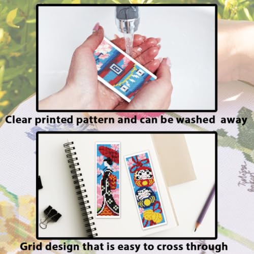 ACRNIGHEET 6PCS Cross Stitch Bookmark Kit for Beginner Stamped Cross Stitch Kits for Adults Japanese DIY Tassel Embroidery Bookmark Kits Needlepoint Kit with Instructions Craft Gift 8.5''x3'' 11CT - style: Japanese with Tassel