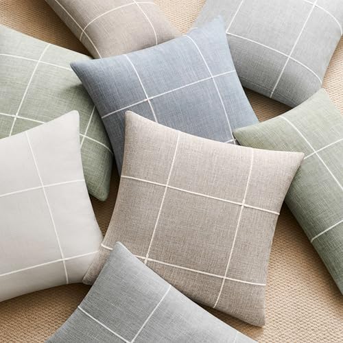 2 Packs Grid Embroidery Throw Pillow Covers 18x18in Sage Green - color: Light Sage Green, size: 18" x 18" (Pack of 2)