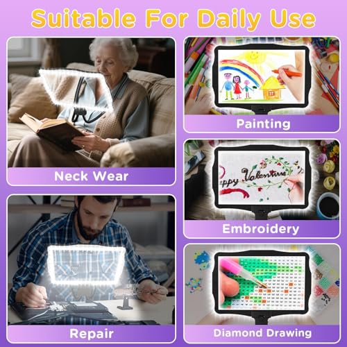Large 10X Rechargeable Hands Free Magnifying Glass for Reading with Light