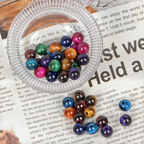 AD Beads Natural Gemstone 8mm Round Loose Beads Big Hole 2.5mm Sized 40pcs (Multicolour Tiger's Eye) - color: Multicolour tiger's eye