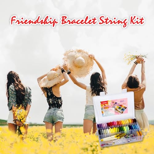 400+Pcs Friendship Bracelet String Kit String Bracelet Making Kit with 50 Skeins Embroidery Floss Cross Stitch Thread, 400Pcs Friendship Bracelet Beads, 37Pcs Embroidery Tools and Storage Box