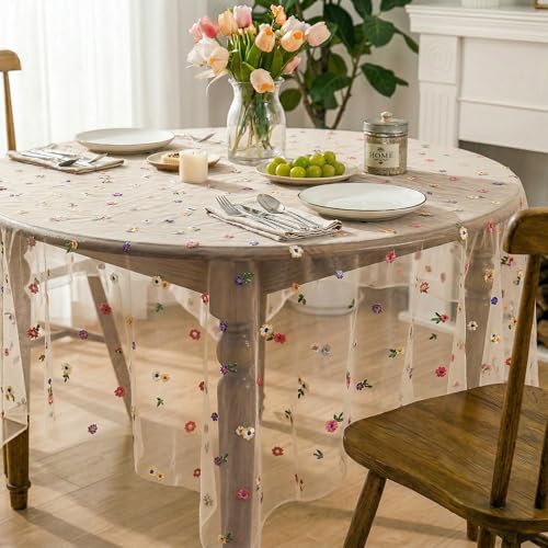 Horaldaily Champagne Embroidery Tablecloth, 60×60 Inch Square - color: Champagne, size: 60" x 60" (Square)