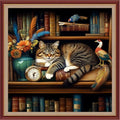 Dooxvey Cross Stitch Kits for Adults Beginners,Full Range of Cross-Stitch Stamped Kits Needlepoint Kits for Beginners Embroidery Kits 11CT Cross Stitch Patterns-Bookshelf Sleeping Cat 18x18 inch - color: Magicolor02