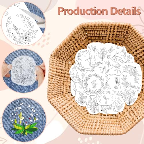 Peacoblue Hummingbird Stick and Stitch Embroidery Patterns, Water Soluble - color: Hummingbird and Flower