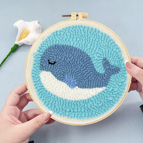 Allazone 3 Set Punch Needle Embroidery Kits, Punch Needle Kits for Adults Beginner, Punch Needle Tool with Punch Needle Cloth, Yarns and Sewing Needles (Camel, Whales), animal - color: animal