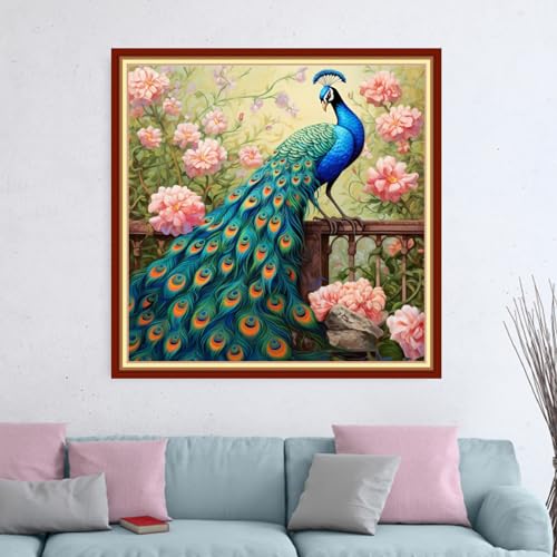 Dimensean Stamped Cross Stitch Kits Full Range of Embroidery Patterns Starter Kits for Beginners Adult DIY Cross Stitches Needlepoint Kits 11CT-Auspicious Peacock 18x18 inch - color: Craftpattern49