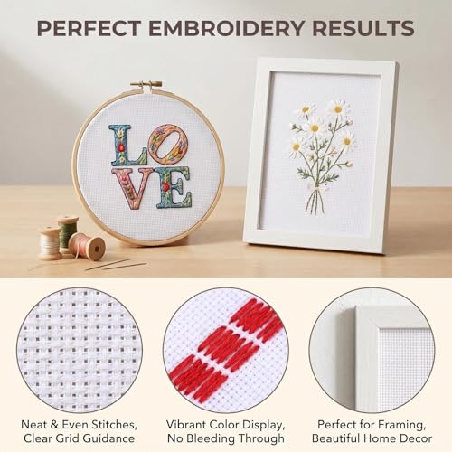 3PCS Cross Stitch Aida Fabric 14 Count, 18x12 Inch White Embroidery Cloth, Blank Needlepoint Canvas for DIY Cross Stitch Crafts