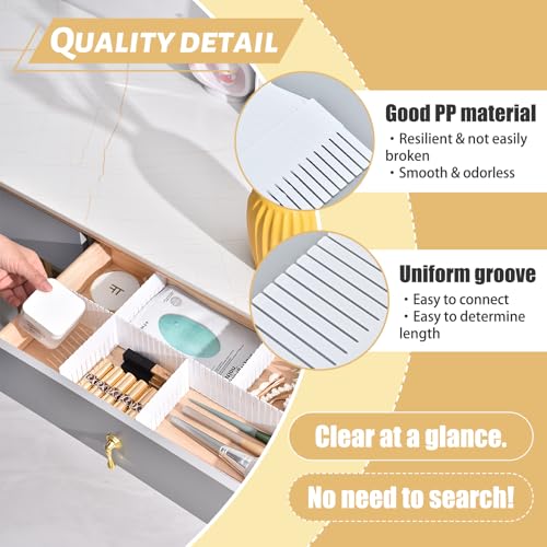 OJYUDD 12PCS DIY Plastic Grid Drawer Dividers,White Adjustable Sock Underwear Dresser Drawer Organizers Divider for Stationary Storage